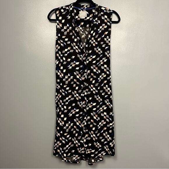 Anthropologie Maeve Geometric Shift Sleeveless Dress with Waist Tie Black Size M - Picture 1 of 9